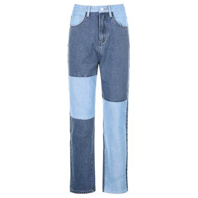 China 2022 Autumn New Women QUICK DRY Foreign Trade All-match Casual Stitching Contrast Slim Straight Patchwork Jeans Pants for sale