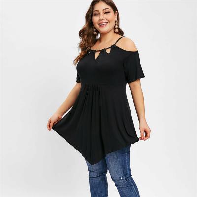 China New XL-5XL Women's Breathable Round Neck Off The Shoulder Tie Shorts Sheath Irregular Large Top T-shirt Solid Color Loose T-shirt Plus Size for sale