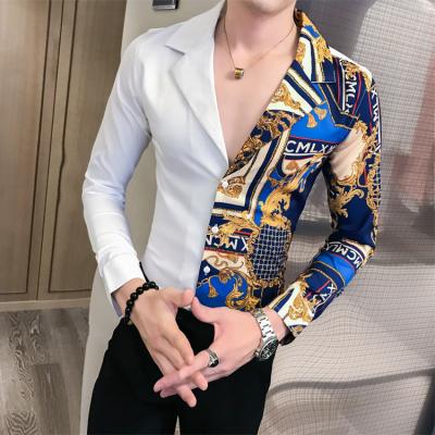 China Autumn Casual Men's Long Sleeve Patchwork Slim Fit Printing Breathable Luxury Baroque Shirt Men Club Party Shirt for sale