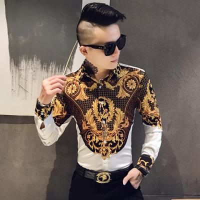 China Slim Long Sleeve Dress Shirt Street Man Royal Printed Men's Fashion Tuxedo Shirt Men's Breathable Club Wear Plus Size Mens Shirts for sale