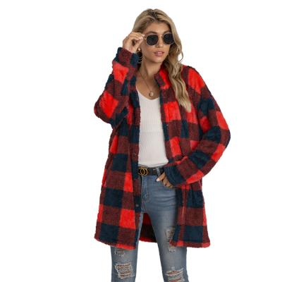 China Anti-wrinkle 2021 Fashion Women's Long Sleeve Jacket Plaid Coat Women Loose Aplet Knee Length Winter for sale