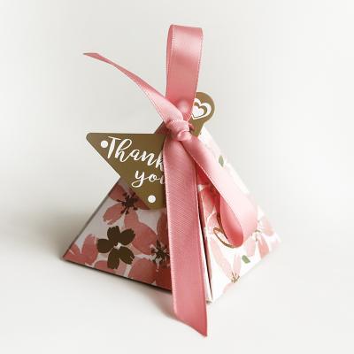 China Tissue Paper Box Candy Paper Box Triangle Folding Paper Box Ribbon Recyclable Wedding for sale