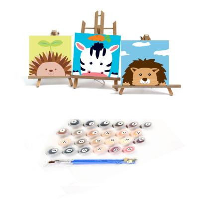 China DIY Craft Painting By Numbers Kids Cartoon Animals Painting By Number Hand Painted Children Painting 20x20cm Artowrk Gift With Frame for sale