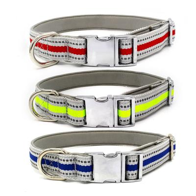 China 2022 JEWELED New Reflective Nylon Webbing Dog Collar Pet Collar Leash Set Engravable Cloth Webbing Pet Diving Reflective Collar for sale