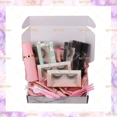 China NATURAL LENGTH Faux Mink Lashes Box Set With Foam Detergent Kit Mascara Brush Private Label Eyelash Cleaning Tools for sale