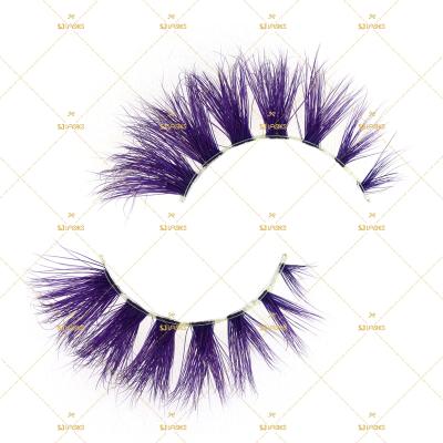 China Cheap Natural Green Lash Strips Private Label Eyelashes Colorful Real Mink False Eyelash Purple Strip for sale