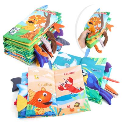 China Eductional Kid Toys 2023 new baby baby sea land air tail cloth book ocean forest flying animals palm book early education educational toys for sale