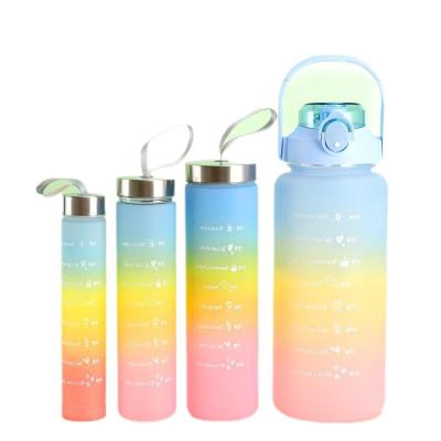 China Sustainable 4 in 1 water bottle set 3 in 1 set Gradient Frosted Cup Outdoor Sleeve Set Large Capacity Sports Plastic bottles tumbler with s for sale