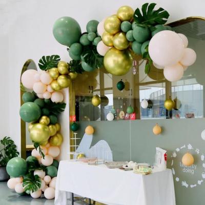 China Self-sealing valve: no need to tie with hands retro olive green balloons chrome confetti pastel dark mint green balloons arch garland kit for sale