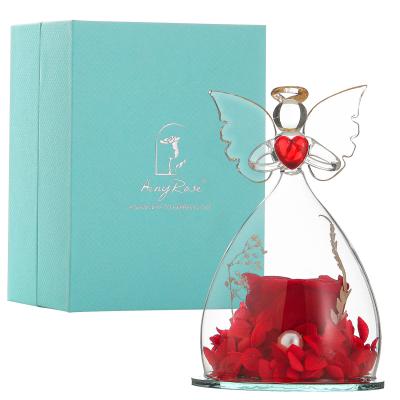 China Wholesale Beauty Best Price Immortal Flower Decoration Flower Mini Flower Angel Preserved Immortal Rose in Glass Dome for Valentine Gifts for sale