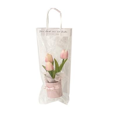 China Wind Contracted Ins Valentine's Day Flower Clear Plastic Bag With Handle for sale