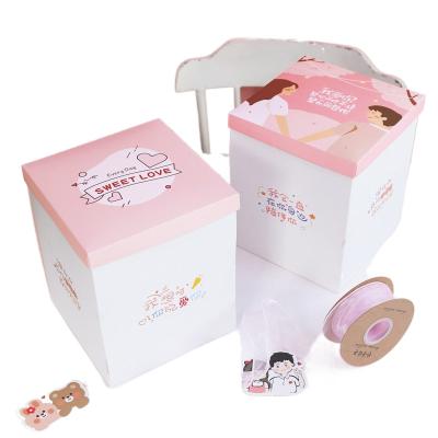 China Gift & Custom Wholesale Large Craft Square Pink Transparent Tall Cake Paper Boxes Packaging for sale