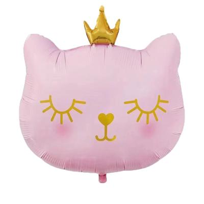 China Self-Sealing Valve: No Need To Tie With Hands Crown Cat Foil Balloons Cute Cat Birthday Balloons Animal Balloons For Girls Kitten Pet Cat Birthday Party Supplies Decorations for sale