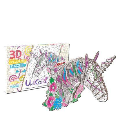 China Cartoon 3D Toy Cardboard Toy Puzzle Animal Unicorn For Children To Play Wall Hang Family Decoration Exercise Kids Graffiti Ability for sale