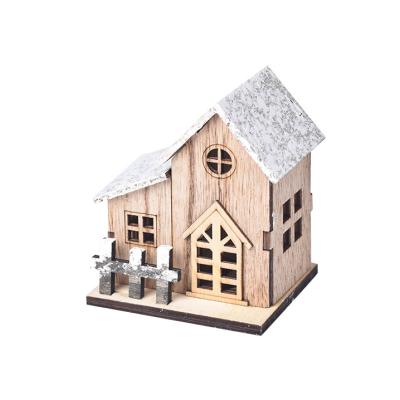 China Christmas interior decorations wooden cabins with creative lights ornaments for sale