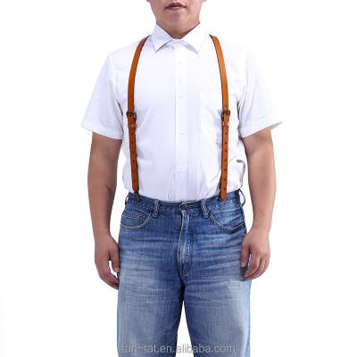 China Western Fashion Groomen Wedding Gift Men's Gun Leather Shell Suspenders Brown for sale