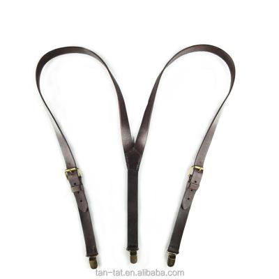 China Fashion Groomen Wedding Gift Brown Country Style Cowhide Suspenders For Women Men Kids for sale