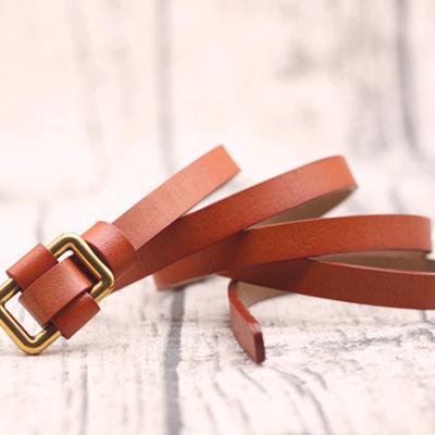 China Women Fashion Leather Belt Cowhide Genuine Leather Knotted Ladies Thin Belt for sale