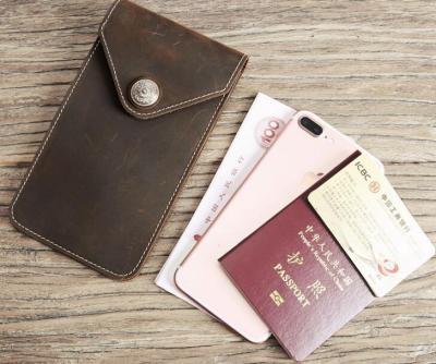 China Passport Crazy Horse Handmade Leather Phone Case Wallet for sale