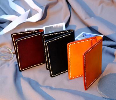 China Clip Recyclable Leather Vegetable Tanned Genuine Leather Card Holder for sale