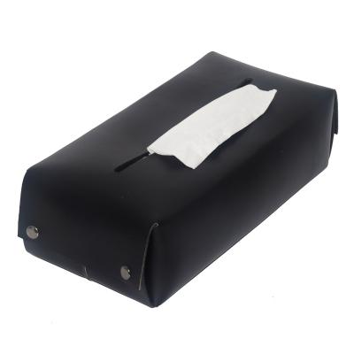 China Simple Indoor Outdoor Black Box Tissue Box Durable Leather Tissue Box Real Leather Genuine Leather for sale