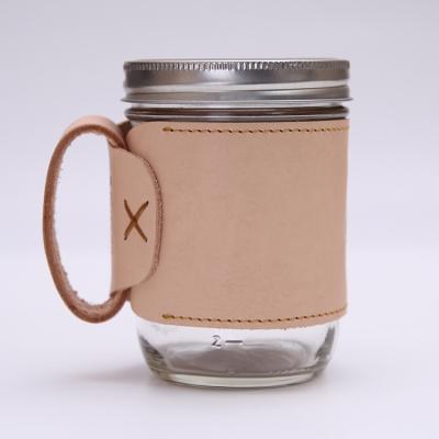 China Sustainable Real Leather Drinking Cup Holder Tanned Cooler Coffee Sleeve for sale