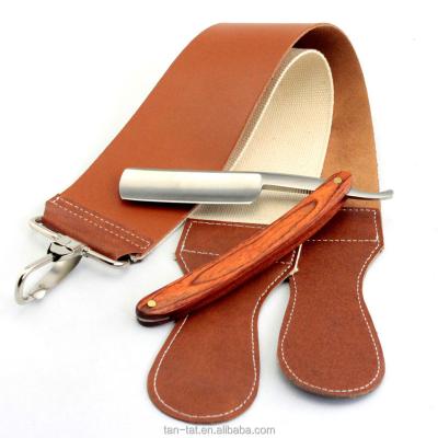 China Razor Blade Leather with Wooden Razer Barber Belt Strop Sharpening Blade Leather for sale