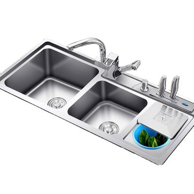 China With High Quality Faucet Kitchen Sink 304 Stainless Steel 1.2mm Thickness With Waste Bin Over Counter Or Udermount Handmade Kitchen Sinks for sale