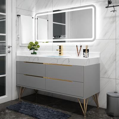 China Modern luxury bathroom vanity cabinet waterproof MDF/wooden modern bathroom cabinet with mirror in Dongguan for sale