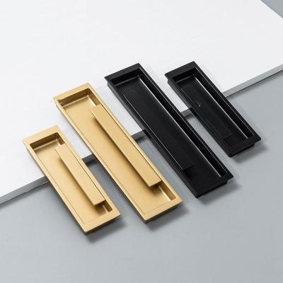 China Modern Cabinet Cupboard Pull Door Handle Hidden Drawer Kitchen Knob Recessed Gold Box Black Zinc Alloy Hardware for sale