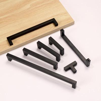 China Modern Black 3-15Inch Cabinet Handles Square Stainless Steel Cabinet Drawer Cupboard Pulls Bathroom Door Knobs Furniture Kitchen Handle for sale