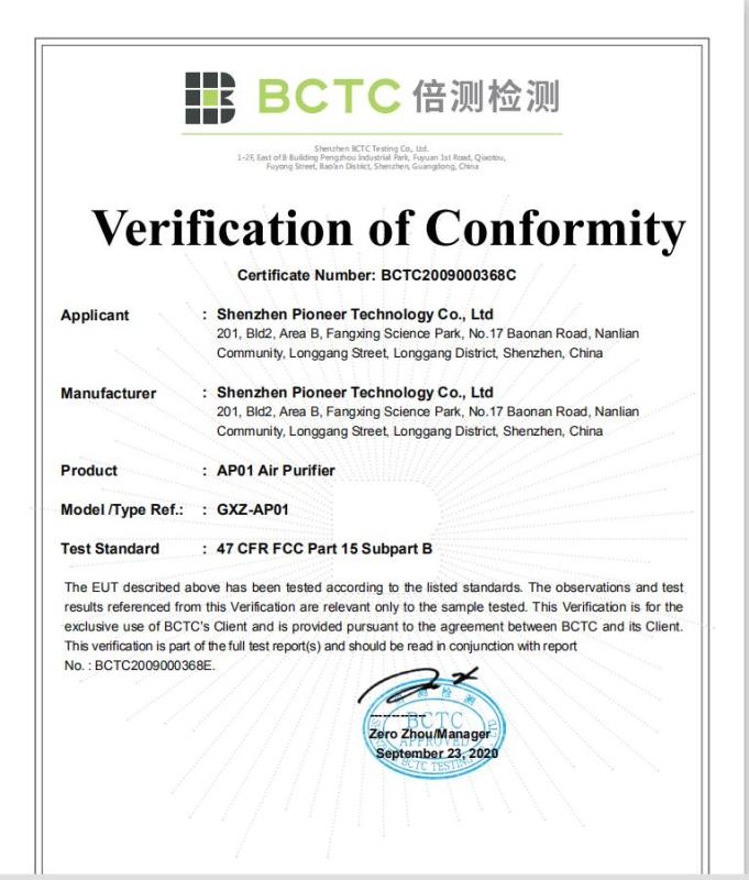 FCC - Shenzhen Pioneer Technology Co., Ltd.