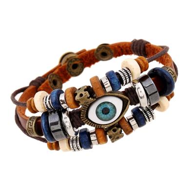 China 2022 Diy punk styles mix eye bracelet for Cowskin with beaded eyes and dermal jewelry bracelets vintage women's bracelets for sale