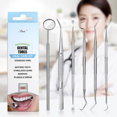 China Dental Scaler Kit Instrument Tweezer Hoe Sickle Probe Tooth Care Prepared Tool Set Dentist Stainless Steel Mirror Tooth Care 6PCS for sale