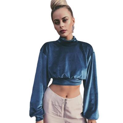 China Anti-Wrinkle Shirts Adults Velvet T-shirts Female Solid Color Women's Long Sleeve Short Pullovers for sale