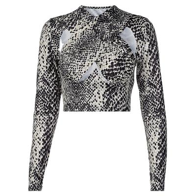 China Anti-wrinkle 2021 hot new autumn/winter women's fashion snakeprint slot cavity splicing long sleeves for sale