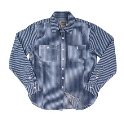 China American Retro Men's Shirt Anti-pilling New Vertical Stripe Men's Machining Long Sleeve Shirt for sale