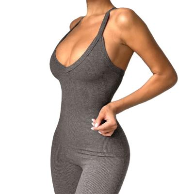 China Breathable Skin Friendly Female Yoga Sets Soft Girls Gym Jumpsuit Women's Breathable Fitness Fits Sleeveless Adult Sportswear for sale