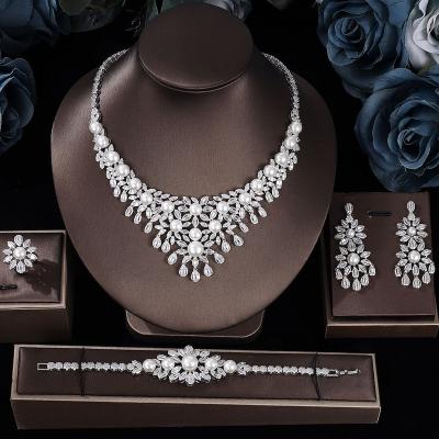 China Trendy Fashion Wedding Jewelry Necklace Set Zircon Beads Jewelry Set Dubai Nigeria Accessories Luxury Bridal Party for sale