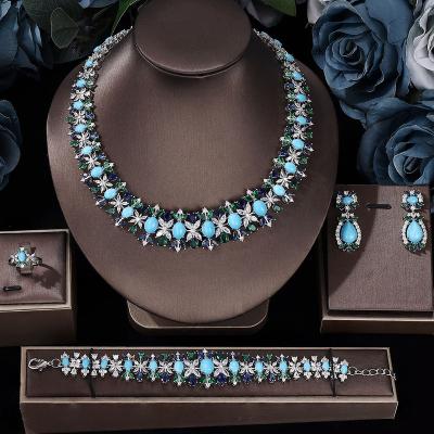 China FASHIONABLE Heavy Turquoise Jewelry Set Boho Style Color Zircon Necklace Earrings Set Bollywood Indian Wedding Bridal Jewelry for sale