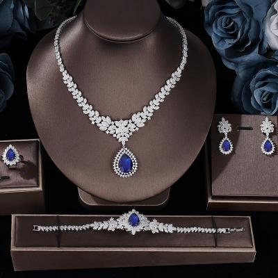 China FASHIONABLE Luxury 4 Pieces Bridal Jewelry Set Large Necklace Bracelet Cubic Zirconia Pendant Set Arabic Wedding Dubai Jewelry Set for sale