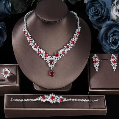 China Fashion Jewelry Set Dubai Luxury Women Wedding Necklace Earring Bracelet Sets Colors A.C.A. Zircon Bridal Jewelry for sale