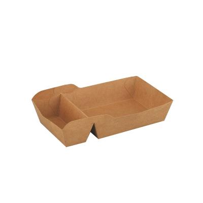 China Customized Kraft Paper Lunch Boxes 2 Compartment Disposable Boat Tray For French Fries Greaseproof Paper Box Factory Directly for sale