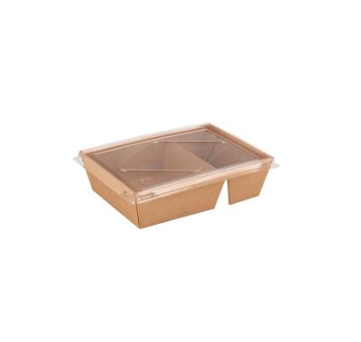 China Waterproof Two Compartments Disposable Packaging Kraft Lunch Box With PET Lid for sale