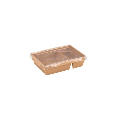 China High Quality Waterproof 2 Compartment Food Container Kraft Paper Takeout Box With Plastic Lid For Meal for sale