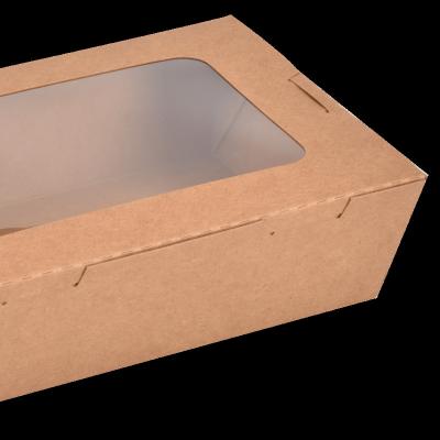 China Disposable box cheap food paper packaging boxfruit fast food take away craft fried window lunch box 700ml for food packaging for sale