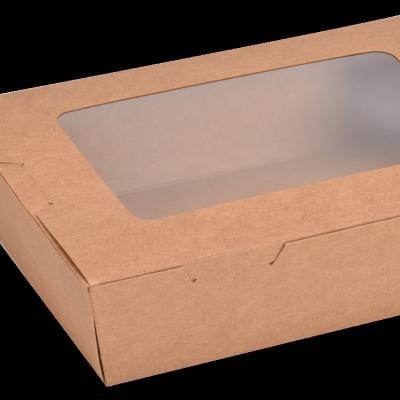 China Waterproof Take Out Salad Box Disposable Food Wrapping Paper Lunch Cake Box With Window for sale