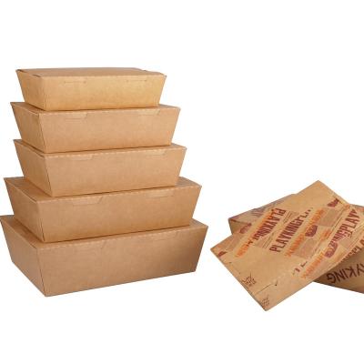 China Wholesale Disposable Greaseproof Takeout Bento Boxes Kraft Paper Food Container Box for sale