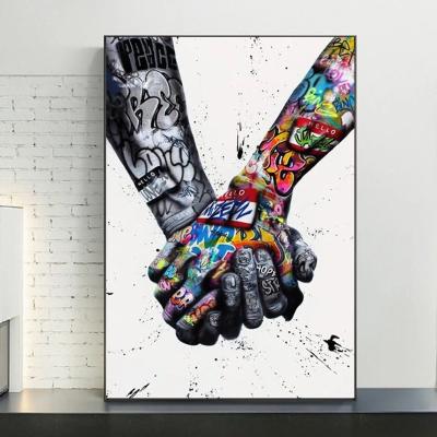 China Modern Abstract Graffiti Street Art Lover Kissing Canvas Painting Posters Prints Wall Art Pictures Pop Art for sale