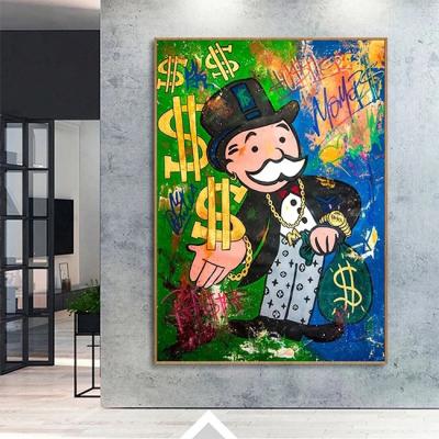 China Large Oil Paintings Rich Man Street Art Of Alec Monopoly Graffiti Art Canvas Modern Posters On The Wall Art Pictures Home Decoration for sale